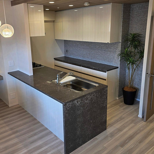 【PRO01_1】タカラスタンダード ペニンシュラ型 システムキッチン+カップボードセット 左シンク 間口2740