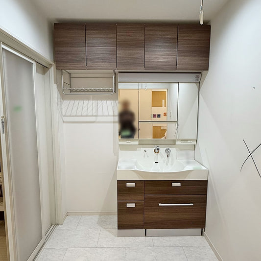 【FHH16】Housetec吊戸棚・ミラーキャビネット付き洗面化粧台/化粧鏡/ハイバックガード/洗面台W1000/展示設置品