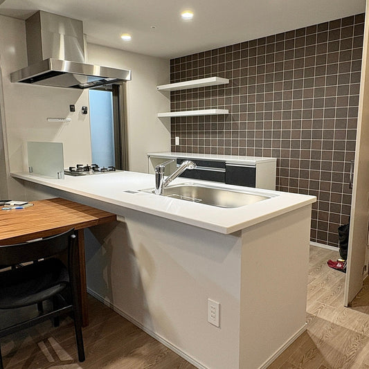 【PSK01】タカラ システムキッチン+エスエークラフト カップボード/レンジフード/ガスコンロ/水栓/W2650/モデルルーム展示設置品