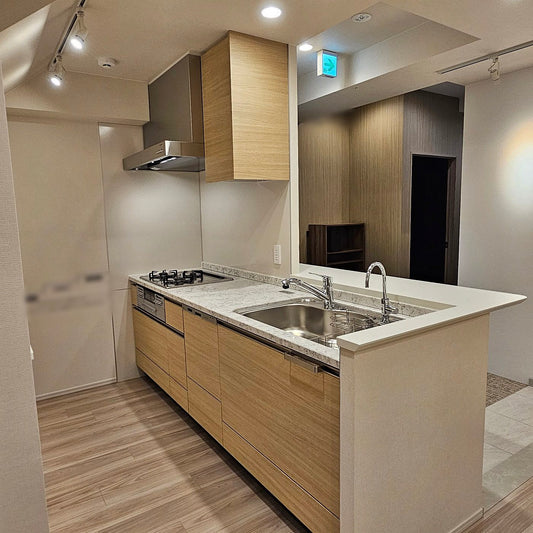 【RTK01】システムキッチン 右シンク/食洗機/レンジフード/ガスコンロ/水栓/浄水器/吊戸棚/W2400/モデルルーム展示設置品