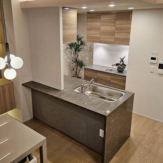 【SKG33】タカラスタンダード ペニンシュラ型(欠込み有) システムキッチン 左シンク 間口2430+カップボード