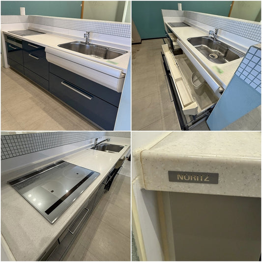 【FHH01_1】ノーリツ I型システムキッチン(水通し有)+カップボードセット/キッチンW2560・食器棚W1970/設置使用品