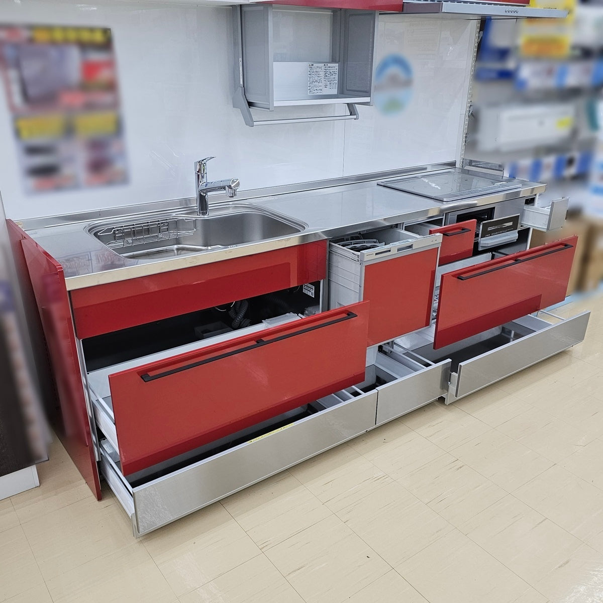 【Y3-1】クリナップ I型 システムキッチン 左シンク 昇降付吊戸棚 W2550 ステンレス天板