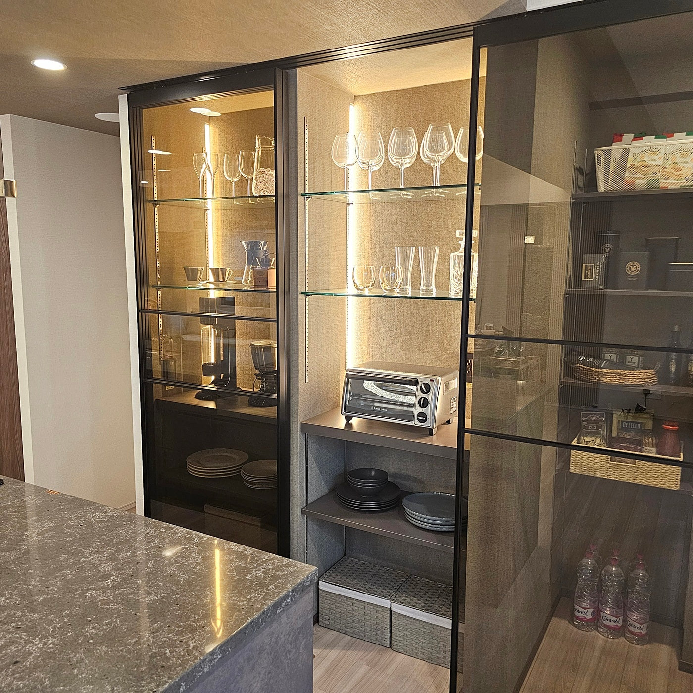 【DHR41】ガラス棚板+可動棚 キッチン収納