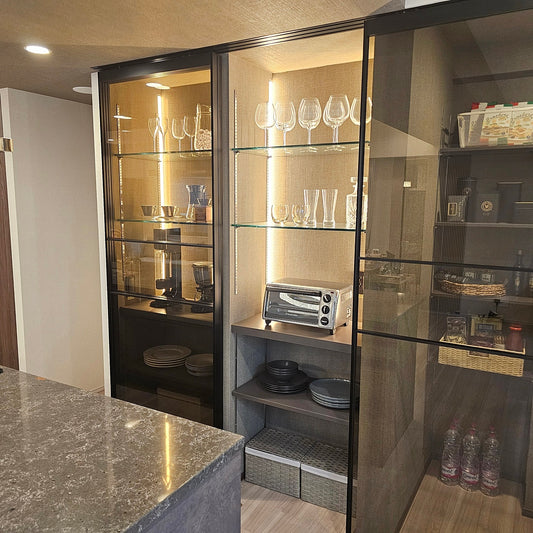 【DHR41】ガラス棚板+可動棚 キッチン収納