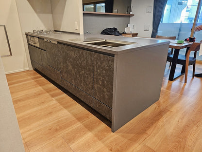 【12-2HIMI】タカラスタンダード ペニンシュラ型(欠込み有) システムキッチン＋カップボードセット 右シンク_欠込み有 間口2630