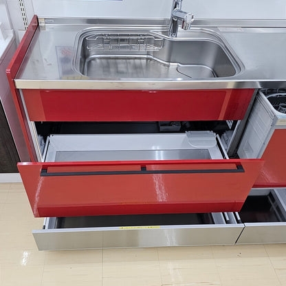 【Y3-1】クリナップ I型 システムキッチン 左シンク 昇降付吊戸棚 W2550 ステンレス天板