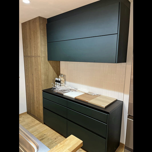 【KJ002】丸仙工業 カップボード 食器棚 キッチン収納/2種セット(茶:W800 黒:W1620)/モデルルーム展示設置品