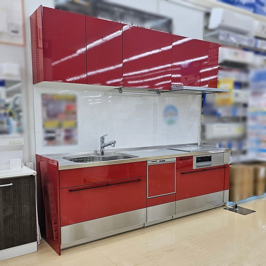 【Y3-1】クリナップ I型 システムキッチン 左シンク 昇降付吊戸棚 W2550 ステンレス天板