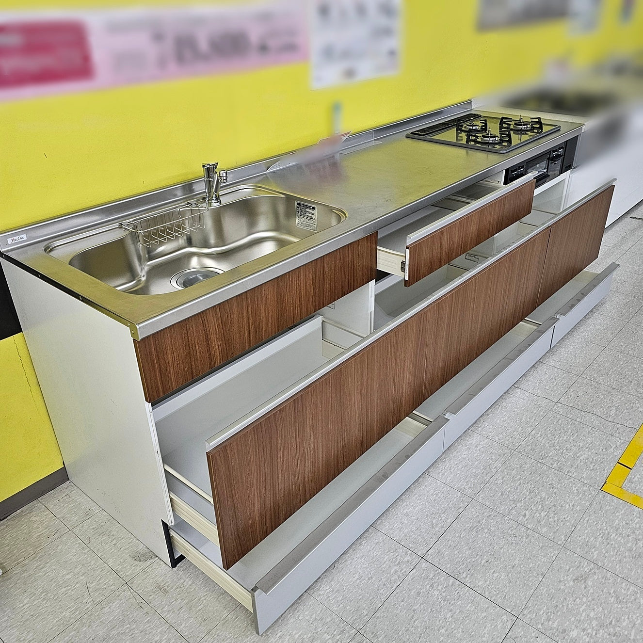 【Y2-1】ハウステック I型 システムキッチン 左シンク 天板ステンレス W2550
